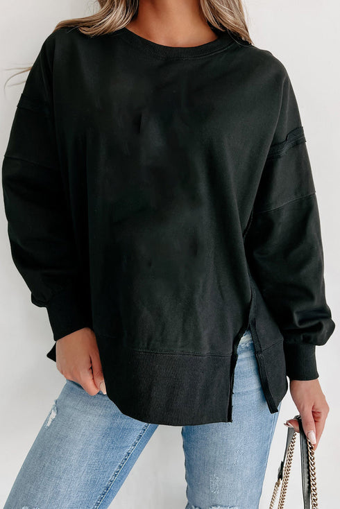 Casual Drop Shoulder Split Hem Pullover Sweatshirt