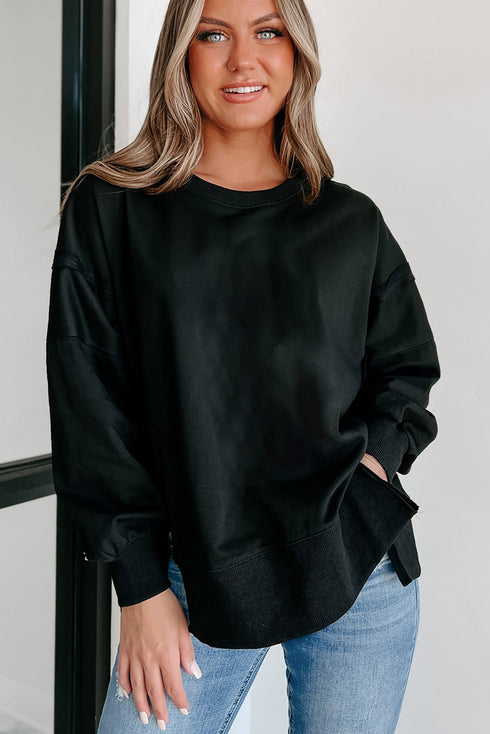 Casual Drop Shoulder Split Hem Pullover Sweatshirt