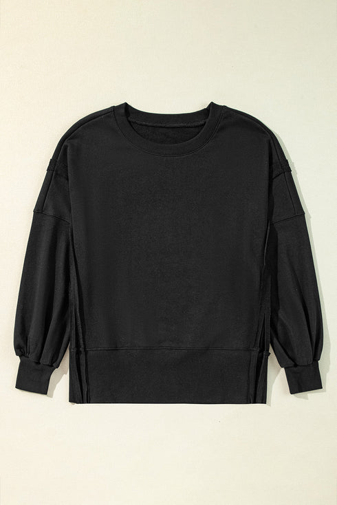 Casual Drop Shoulder Split Hem Pullover Sweatshirt