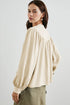 Casual Elegance Solid Color Lantern Sleeve Notched V-Neck Blouse