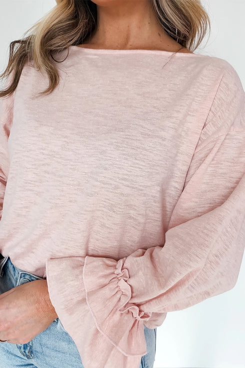 Casual Elegant Solid Ruffle Cuff Long Sleeve Top