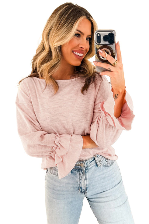 Casual Elegant Solid Ruffle Cuff Long Sleeve Top