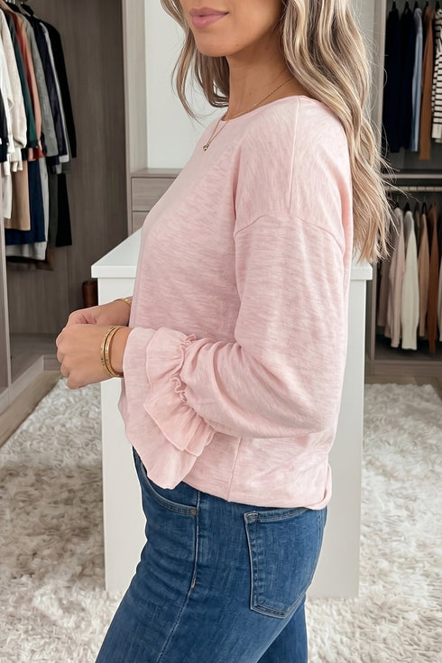 Casual Elegant Solid Ruffle Cuff Long Sleeve Top