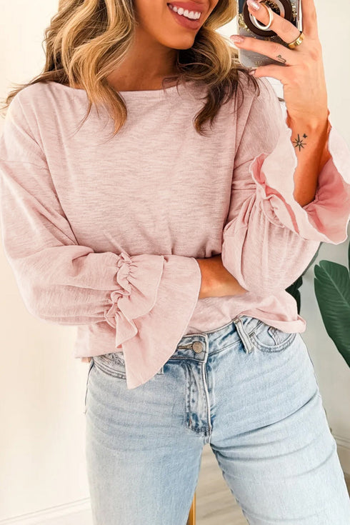 Casual Elegant Solid Ruffle Cuff Long Sleeve Top