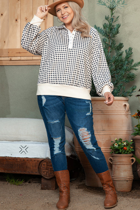 Casual Exclusive Patchwork Paneled Collared Pullover Sweatshirt