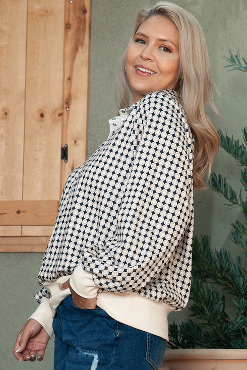 Casual Exclusive Patchwork Paneled Collared Pullover Sweatshirt