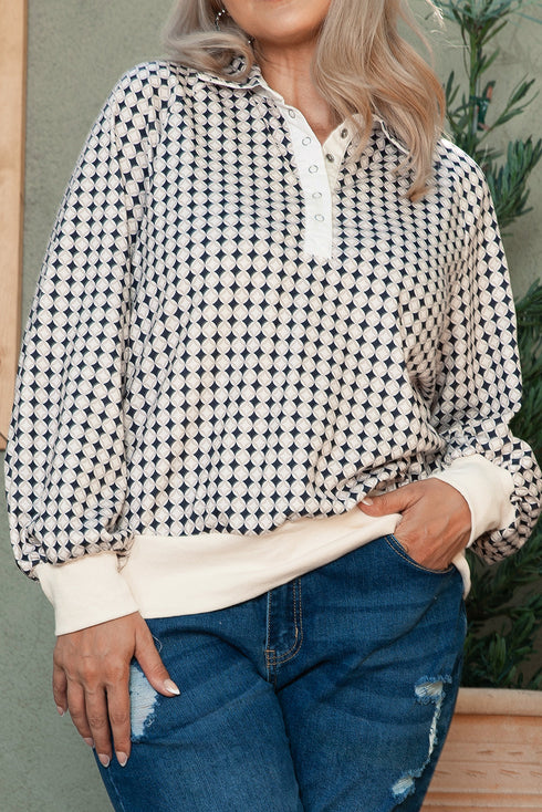 Casual Exclusive Patchwork Paneled Collared Pullover Sweatshirt
