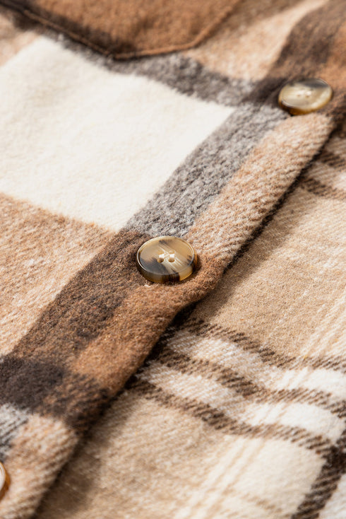 Casual Flannel Plaid Double Flap Pocket Shacket