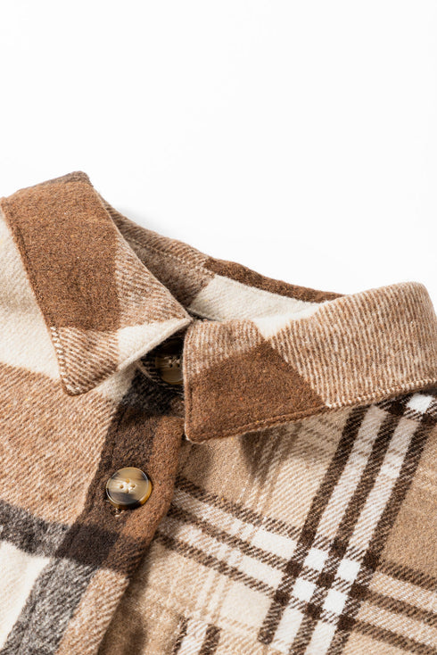 Casual Flannel Plaid Double Flap Pocket Shacket