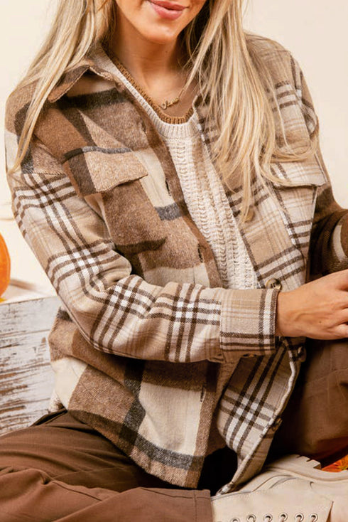Casual Flannel Plaid Double Flap Pocket Shacket