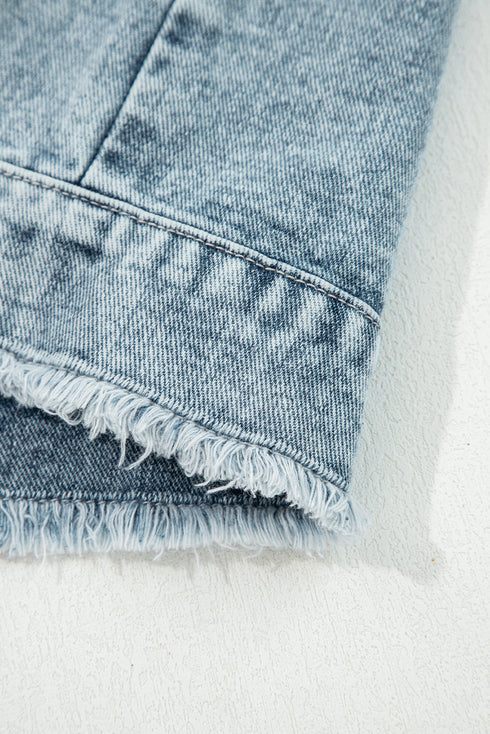 Casual Frayed Detail Button Flap Pocket Denim Vest