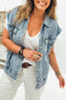 Casual Frayed Detail Button Flap Pocket Denim Vest