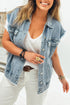 Casual Frayed Detail Button Flap Pocket Denim Vest