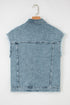 Casual Frayed Detail Button Flap Pocket Denim Vest