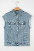 Casual Frayed Detail Button Flap Pocket Denim Vest