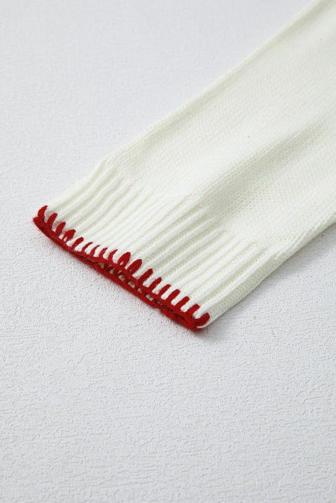 Casual Graphic Bow Pattern Detail Loose Knit Sweater