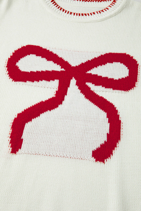Casual Graphic Bow Pattern Detail Loose Knit Sweater
