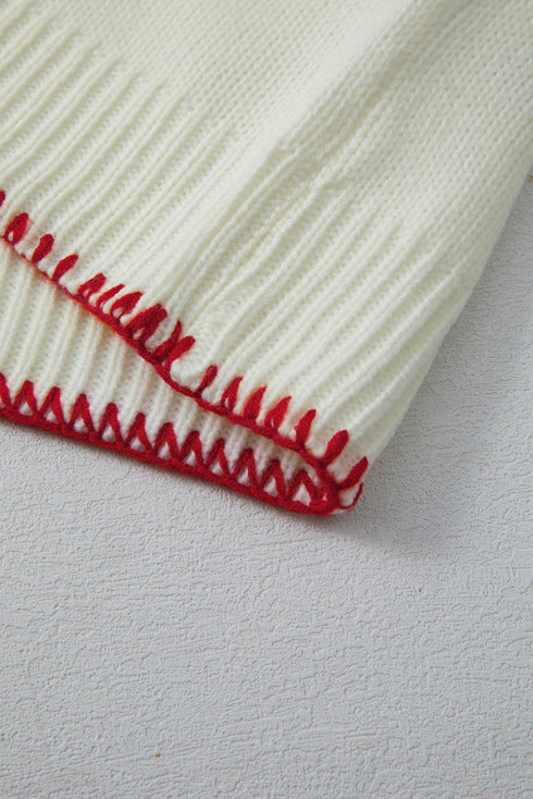 Casual Graphic Bow Pattern Detail Loose Knit Sweater
