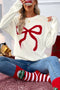Casual Graphic Bow Pattern Detail Loose Knit Sweater