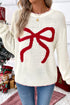 Casual Graphic Bow Pattern Detail Loose Knit Sweater