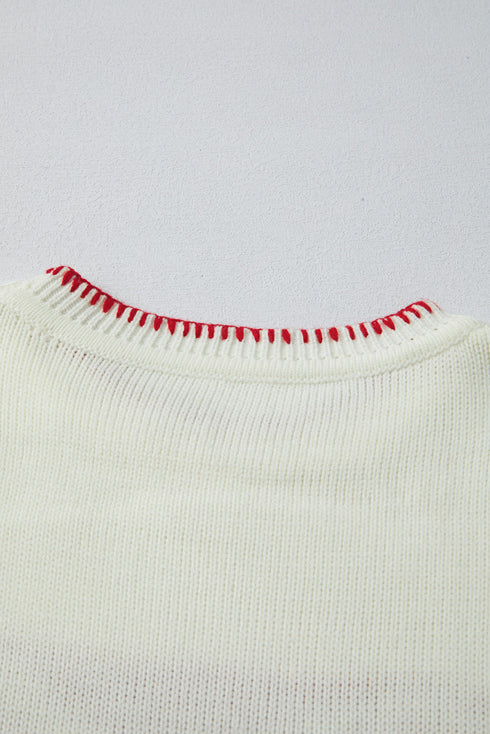 Casual Graphic Bow Pattern Detail Loose Knit Sweater