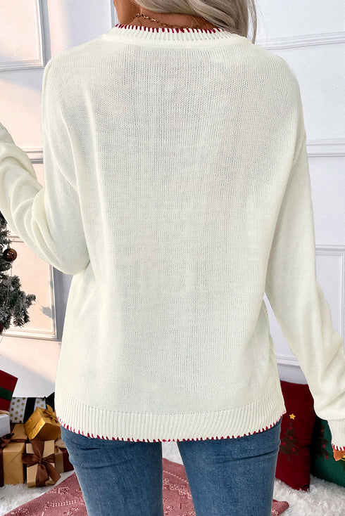 Casual Graphic Bow Pattern Detail Loose Knit Sweater