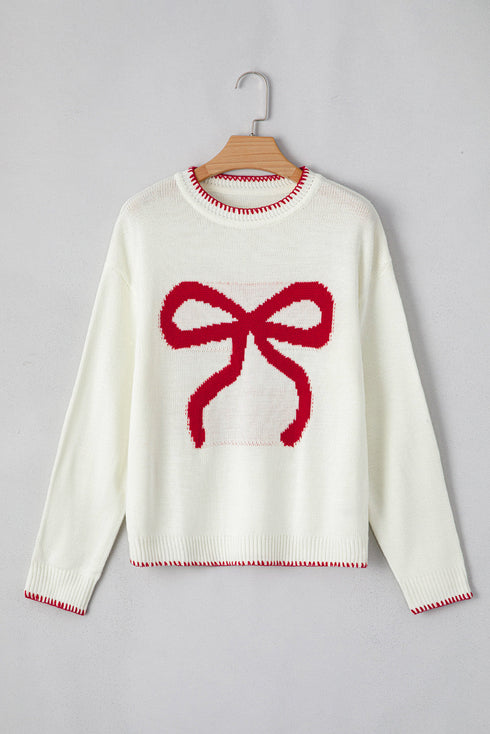 Casual Graphic Bow Pattern Detail Loose Knit Sweater