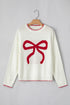Casual Graphic Bow Pattern Detail Loose Knit Sweater