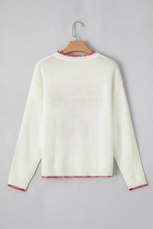 Casual Graphic Bow Pattern Detail Loose Knit Sweater