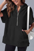 Casual Half-Zip Kangaroo Pocket Short Sleeve Hoodie