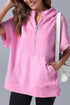 Casual Half-Zip Kangaroo Pocket Short Sleeve Hoodie