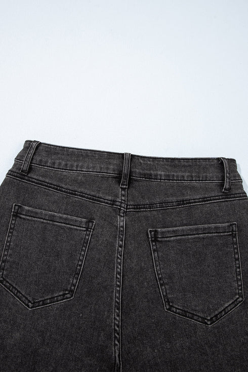 Casual High Waist Raw Hem Fringe Detail Denim Shorts