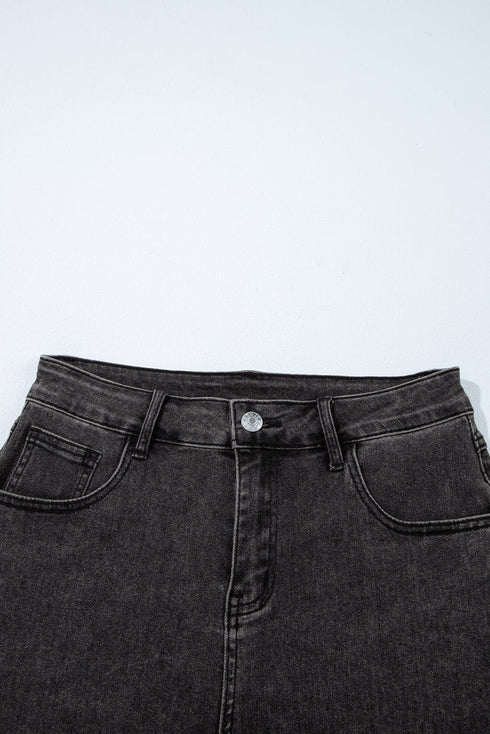 Casual High Waist Raw Hem Fringe Detail Denim Shorts