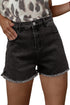 Casual High Waist Raw Hem Fringe Detail Denim Shorts