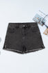 Casual High Waist Raw Hem Fringe Detail Denim Shorts