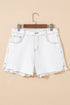 Casual High Waist Raw Hem Fringe Detail Denim Shorts