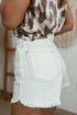 Casual High Waist Raw Hem Fringe Detail Denim Shorts