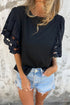 Casual Hollow Out Embroidered Detail O Neck Short Sleeve Knit Top