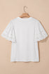 Casual Hollow Out Embroidered Detail O Neck Short Sleeve Knit Top
