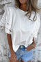 Casual Hollow Out Embroidered Detail O Neck Short Sleeve Knit Top