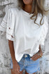 Casual Hollow Out Embroidered Detail O Neck Short Sleeve Knit Top