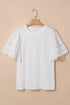 Casual Hollow Out Embroidered Detail O Neck Short Sleeve Knit Top