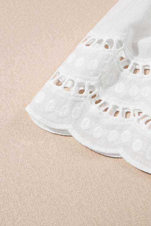 Casual Hollow Out Embroidered Detail O Neck Short Sleeve Knit Top