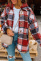 Casual Hooded Button Front Plaid Print Shacket