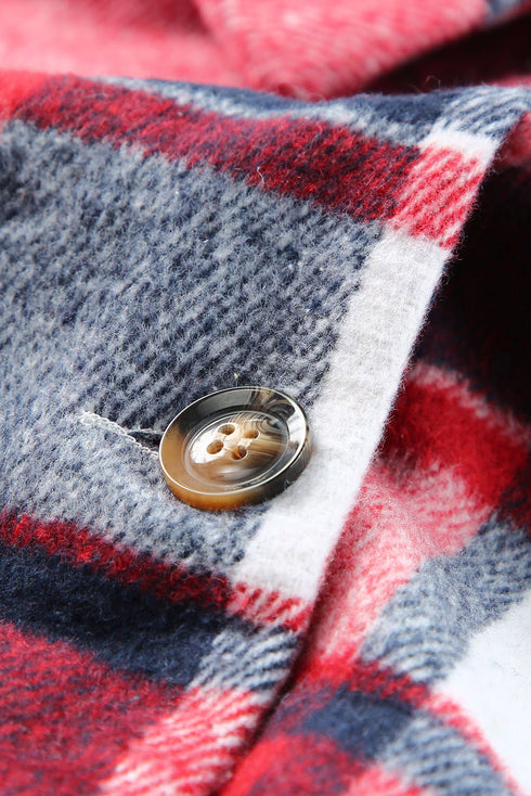 Casual Hooded Button Front Plaid Print Shacket