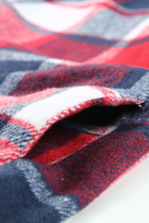 Casual Hooded Button Front Plaid Print Shacket