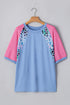 Casual Leopard Print Mixed Panel Plus Size Tee