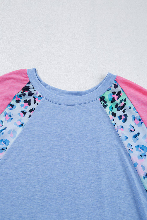 Casual Leopard Print Mixed Panel Plus Size Tee
