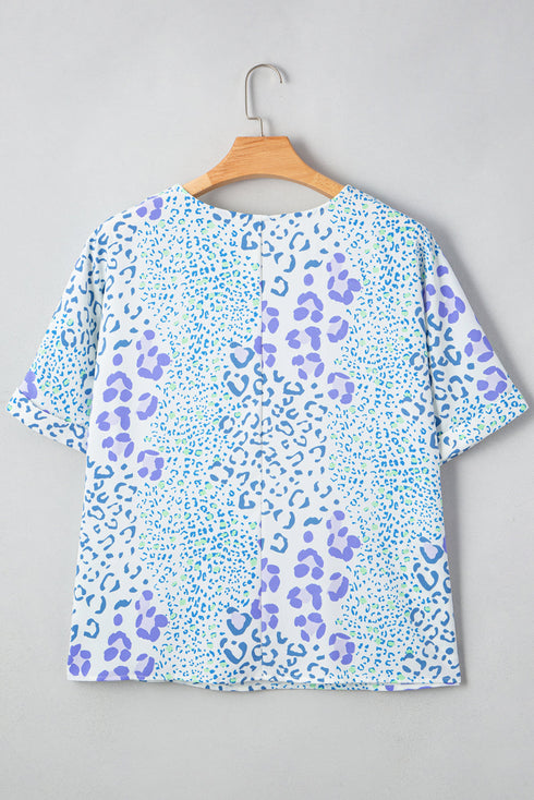 Casual Leopard Print Short Sleeve V Neck Blouse