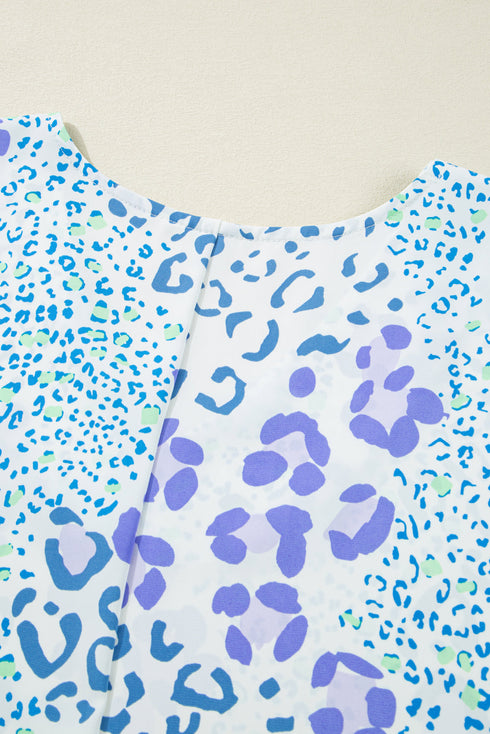 Casual Leopard Print Short Sleeve V Neck Blouse